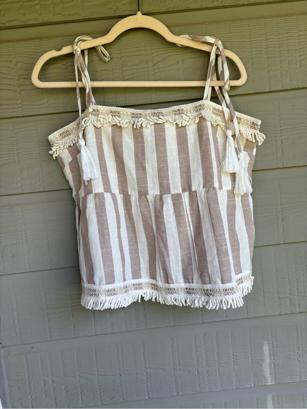 NEW Seven Wonders Striped Capri Trim Sleeveless Top - Cream & Tan